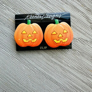 Vintage Rare Wooden Pumpkin Clip Earrings